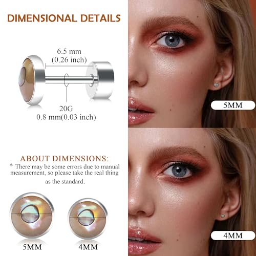 BLISI Black Onyx Pure Titanium Stud Earrings 4mm 5mm Natural Stone Women Earrings Hypoallergenic Gemstone Earring for Sensitive Ears 20G3