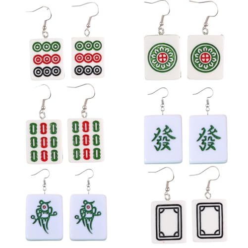 Mahjong Earrings Handmade Resin Mahjong Dangle Earrings Geometric Play Gambling Drop Earring for Women-set