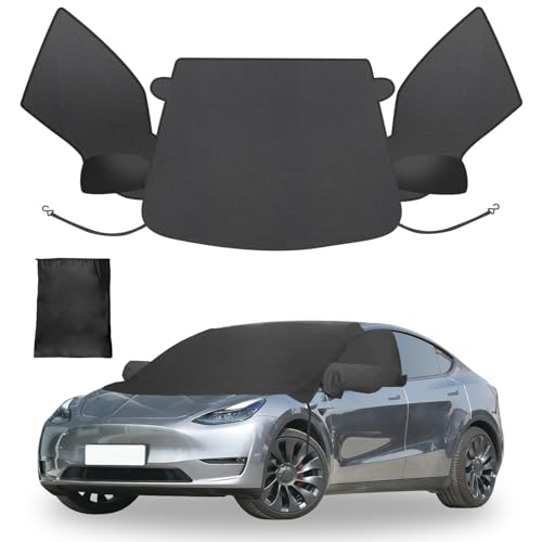 Image of All Weather Windshield Cover for Ice and Snow with Side Window and Rearview Mirror Covers,Compatible with Tesla 600D Oxford Fabric Waterproof Frost Guard Protection for Model Y 2017-2024