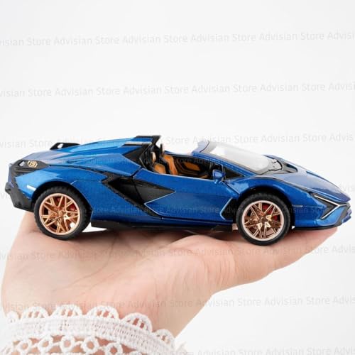 Image of 1:32 Open Lamborghini Sian Sport Diecast Metal Pullback Toy car with 6 Openable Doors & Light, Music Boys Gifts Toys for Kids (1:32 Open Lamborghini - Blue)