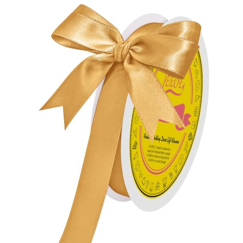 Image of Double Face Old Gold Satin Ribbon 5 /8 inch X 50 Yards Polyester Old Gold Ribbon for Gift Wrapping Very Suitable for Weddings Party Invitation Decorations and More