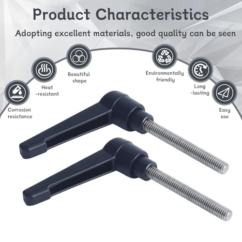 Image of Clamping Lever Handles with Quick Release Push Button Locking, 304 Stainless Steel M6 x 45mm Stud - Black (6 Pack)