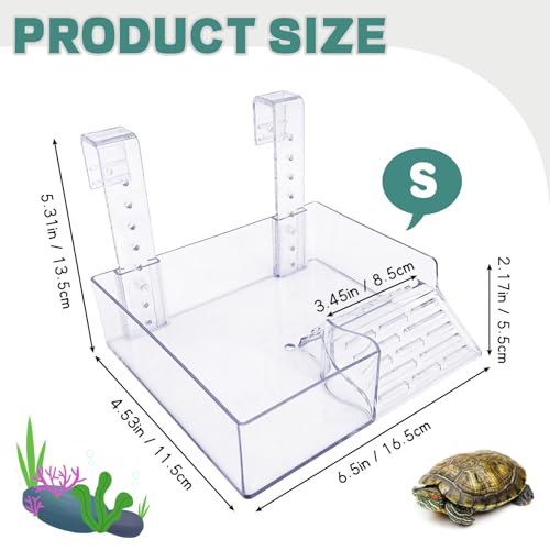 Image of PINVNBY Hanging Turtle Basking Platform Adjustable Floating Turtle Dock with Guardrail and Ramp Acrylic Transparent Basking Platform for Aquatic Turtles Tortoise Tank Accessories Decor (Small)