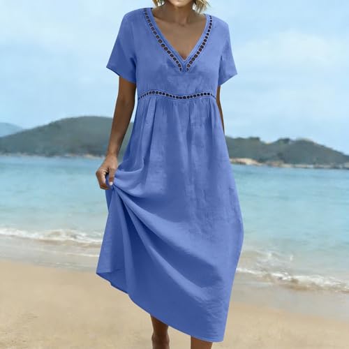 Vestido largo bohemio para mujer en algodón y lino con manga 3/4 4
