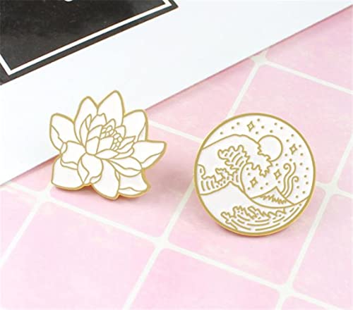 Image of White Gold Color Lotus Flower Creative Brooch Nature Plant Pin Hat Backpack Brooches Jewelry Women Men Gift Japanese Jewelry