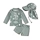Baby-Badeanzug für Jungen, 3-teilig, UV-Schutz, Langarm-T-Shirt + Badeshorts + Sonnenhut, Badeanzug, Schwimmbad, Strand, Grünes Muster, 2- 3 Jahre