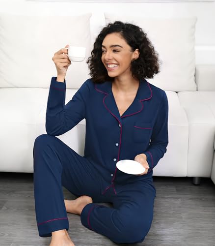 Image of WiWi Viscose from Bamboo Women's Pajamas Set Super Soft Button Down Top and Pants Sleepwear Cooling Pjs S-3X