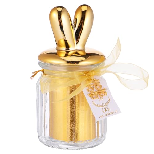 QUMIIRITY Tarro de Almacenamiento Transparente de Vidrio Dorado Diseño Creativo para Guardar Snacks de Forma Segura en Casa o Tienda, Adecuado para Regalos de Boda