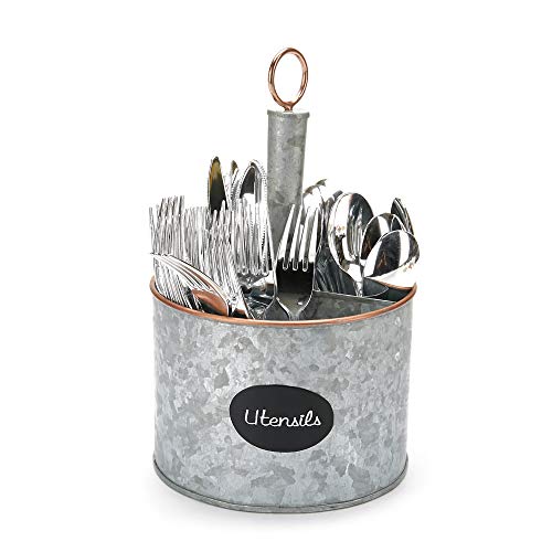 Mind Reader Utensil Caddy 3 Triangular Compartments Metal Rustic Flatware Organizer, (Silver With Gold) #TOP1