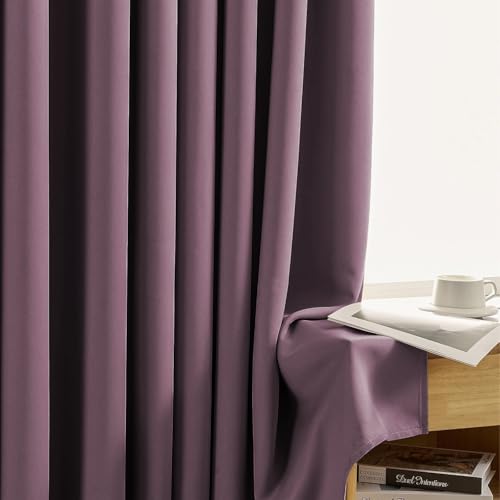 Image of LINENWALAS 100% True Blackout Curtains (5 Feet) - Set of 2, Twist Tab Top Panels, Complete Light Block, Thermal Insulated & Noise Reducing Room Darkening Curtains for Living Room Decor (Lilac)