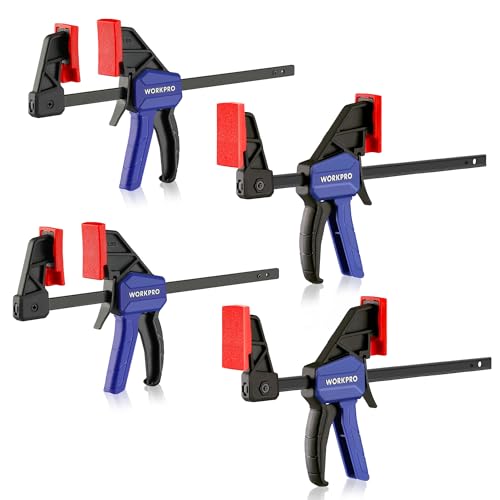 WORKPRO 6" Mini Bar Clamps for Woodworking, One-Handed Clamp/Spreader, Wood Clamps Set, Screw Change F Clamps with 50LBS Load Limit, 4 Pack 4 6" Mini