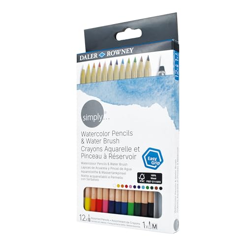 Daler-Rowney Simply Watercolour Hex Colouring Pencil Set including 1 x Water Pen, 12 Assorted Colours - Image 2
