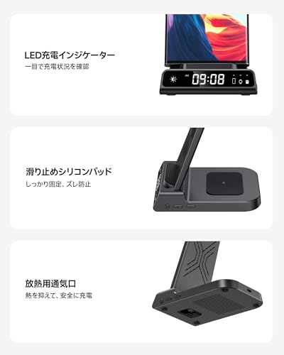 Galaxy Watch対応 3in1 ワイヤレス充電器 スタンド、Galaxy Watch 8/Ultra/7/6/5/4＆Galaxy Buds対応、Galaxy S25 Ultra/S25+/S25/S24/S23/S22/S21/S20/S10/Note 20/10/Z Flip 6/5/Z Fold 6/5適用、（アダプター含まず)