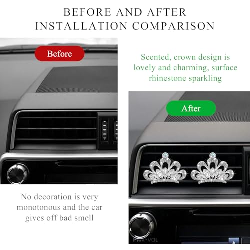 Image of Yourkar 2 PCS Bling Car Air Vent Clips, Crystal Rhinestone Crown Vent Decorative Air Freshener Clips, Sparkly Diamond A /C Outlet Aroma Diffuser Clip for Vehicles, Car Accessories (White)
