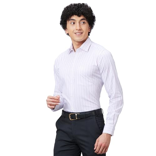 Image of Raymond Men Slim Fit Structure Pattern Pure Cotton Semi Cutaway Collar Full Sleeve Formal Shirt