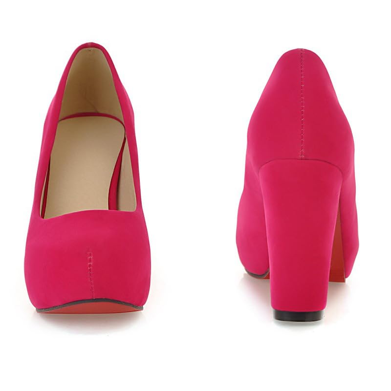 Platform Pumps Shoes for Women Round Toe Fashion Dress Slip On Chunky High Heels Comfort Closed Office Work Wedding Party Shoes-3 in Heel3