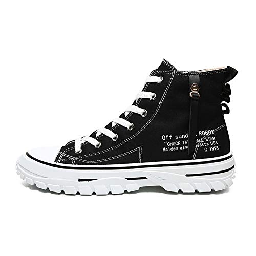 WELRUNG Men's High Top Retro Street Personality Thick Soled Sports Breathable Canvas Shoes Black 8 US