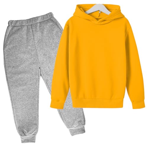 Kids Girls Long Sleeve Hooded Sweatshirt Solid Color Athletic Pullover Hoodie+Pants Fall Warm Thick Clothes Sets