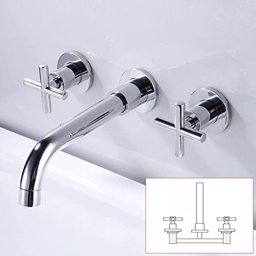 Robinet mural de salle de bain avec mitigeur de lavabo chromé bi-commande - 3