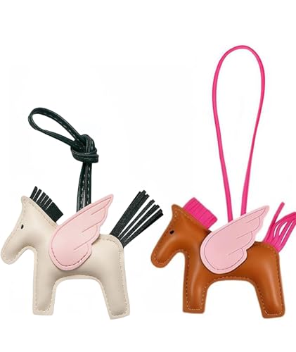 Image of NHCDFA 2PCS Bag Charms for Women, Horse Keychain Bag Accessories, Adorable Handbag Decorations for Tote Bags and School Bags, Brown-Pink and White-Pink Combinations