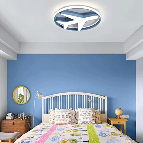 Creative Circular Airplane Ceiling Lamp For Children's Room,Led Tri-Color Dimming Cartoon Eye Protection Flush Mount Ceiling Light Fixture,Bedroom Living Room Dining Room Study Ceiling Light #TOP1