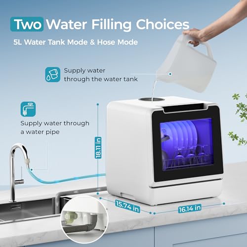 Image of EUHOMY Countertop Dishwasher Portable, 8 Programs Mini Dishwasher with 5L Built-in Water Tank and Inlet hose, No Hookup Needed, Dish Washer with Self Clean /Baby Care /Air Dry, for Apartments & RVs