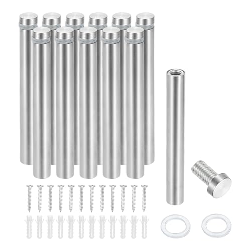 Image of PATIKIL 1 /2 inch x 4 inch Standoff Screws, 12 Pack Stainless Steel Wall Mount Sign Standoffs Mounting Hardware Advertising Nail for Hanging Acrylic Picture Frame, Silver