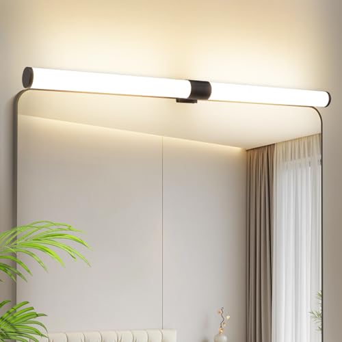 meoaow Spiegelleuchte Bad LED Spiegelleuchte - 8W Badezimmer Lampe 60CM Badlampe Wand Schwarz Klemmbar Wasserdicht IP44 Wandleuchte 4000K Neutralweiß Modern Badlampe für Badschrank Keller Küche