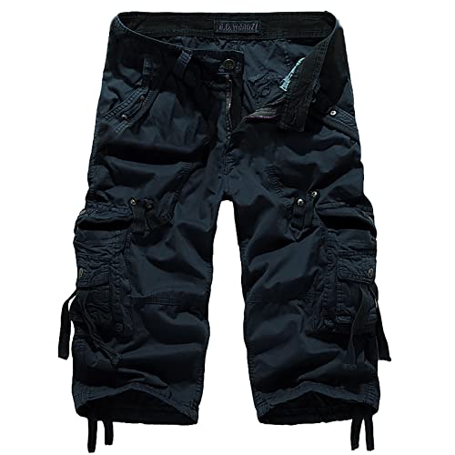 Susenstone Shorts Cargo Homme 3/4 Longue Bermudas Pantalons Courts Rétro Baggy Pantacourt Casual Combat Pantalon Court Militaire Outdoor Multi Poches Pantacourt De...