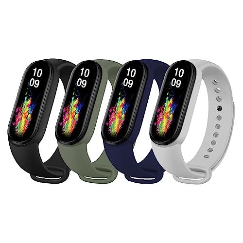 Msksjer 4 Piezas Correas Compatible con Correa Xiaomi Mi Band 7/6/5/Amazfit Band 5 Mujer y Hombre, Pulseras Deportivas de Silicona Blanda para Mi Band, Negro/Gris/Azul Marino/Verde Marino