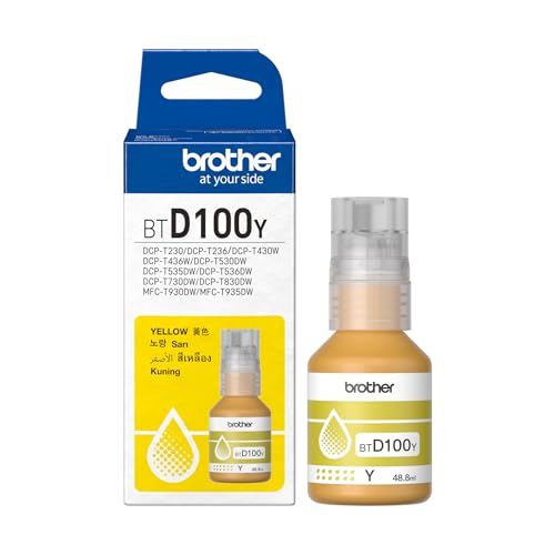 Image of Brother Genuine BTD100Y High Yield Yellow Ink Bottle, 5000 Page Yield Compatible for Brother DCP-T236, DCP-T230, DCP-T436W, DCP-T430W, DCP-T535DW, DCP-T530DW, DCP-T730DW, DCP-T830DW, MFC-T930DW