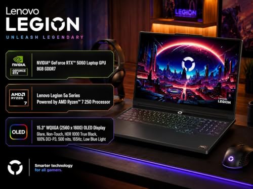 Image of Lenovo Legion 5 15.3 inch Gaming Laptop | AMD Ryzen 7 250 | NVIDIA GeForce RTX 5060 Laptop GPU 8GB | 165Hz OLED | 16GB DDR5 RAM | 1TB PCIe SSD | HDMI 2.1 | for Gaming & Everyday Use