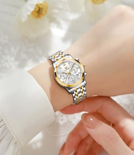 Image of OLEVS Women Watch Stylish Elegant Chronograph Luxury Diamond Analog Quartz Stainless Steel Luminous Date Ladies Wrist Watches for Women