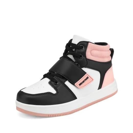 DREAM PAIRS Boys Girls High Top Sneaker LilLegends Skyhigh Basketball Shoes,Size 4 Big Kid,Black/White/Pink,Freestyle-K