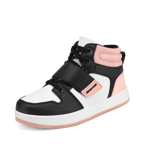 DREAM PAIRS Boys Girls High Top Sneaker LilLegends Skyhigh Basketball Shoes,Size 4 Big Kid,Black/White/Pink,Freestyle-K