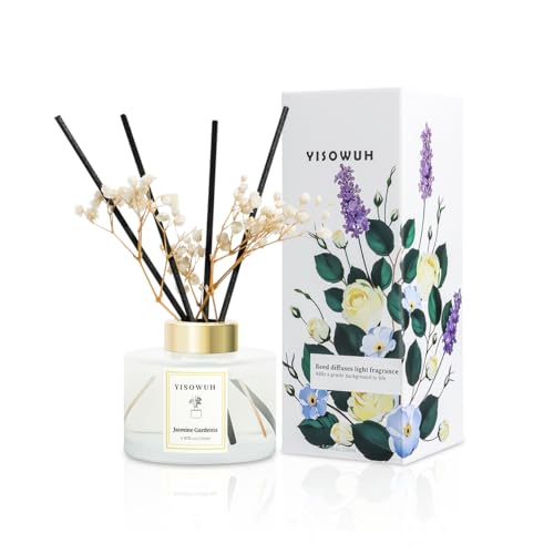 YISOWUH Ambientadores de hogar - difusor de Aromas - Jazmín Gardenia 150 ml Difusor de aceites Esenciales con 8 Varillas, Fragancia Duradera para el hogar, el baño y la decoración de la habitación