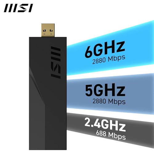 MSI BE6500 WiFi 7 USB Adapter - WLAN up to 2880 Mbps (6GHz, 5GHz, 2.4GHz Wireless), USB 3.2 Gen 1, MU-MIMO, 2X High-Gain Tri-Band Antennas, Beamforming, WPA3 - Cradle Included - image 3
