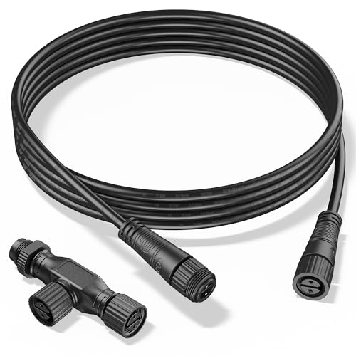 Wlixor 8FT Extension Cable and T-Connector(Basic) for Philips Hue Outdoor Low Voltage Lighting Power Extension Cord Compatible with Lily/XL Spot Calla Pedestal Econic Pathway & Amarant Light Bar