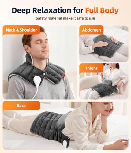 Image of Comfytemp Heating Pad for Neck and Shoulders and Back, 2.6lb Weighted Electric Heat Pad, Large Heated Wrap, 9 Heat Settings & 11 Timer, Birthday Gifts for Women Men Mom Dad, Gray