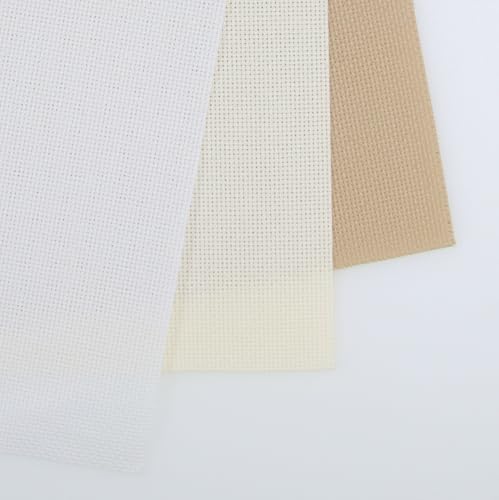 Image of KCS 3 pc of 15 inch x 18 inch(38cmx45cm) Counted Cross Stitch Cotton Aida Cloth Needlework Rolled Fabric Box,18CT,White+Cream+Khaki