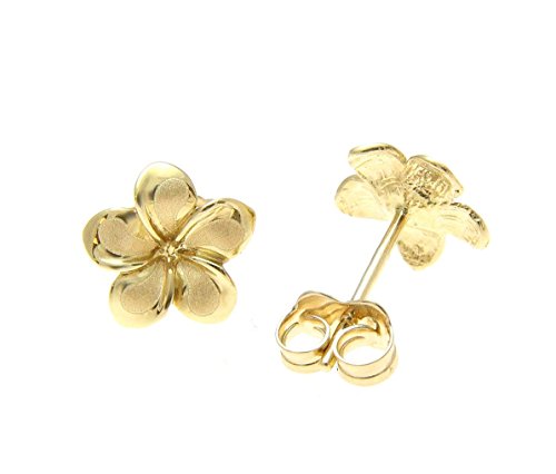 14K solid yellow gold Hawaiian 11mm plumeria flower stud post earrings2