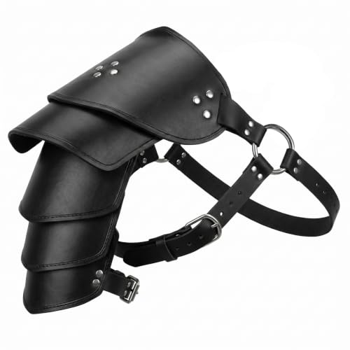 Pauldron medieval de cuero con remaches retro y acabados detallados para coleccionistas de cosplay