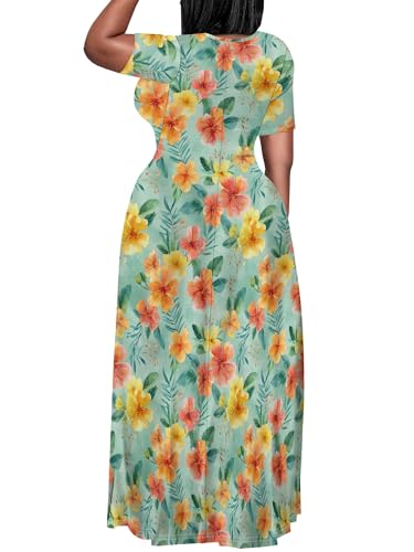 Image of PinkPatty Plus Size Dress for Women Casual Crew Neck Short Sleeve Maxi Dress Oversized Summer Beach Dresses with Pockets