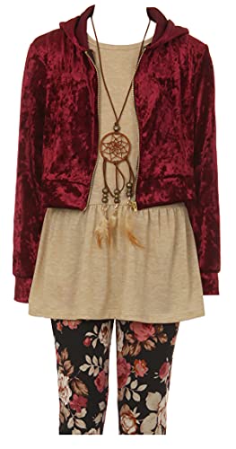 Image of 3 Pieces Top Legging Necklace Holiday Fall Winter Girls Pant Set 4-14