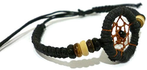 Moose546 Dream Catchers Shambhala Bracelet with Sliding Knot Adjustable Closure Braided Bracelet 6 to 9 (Black)