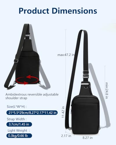 Image of OSOCE Sling Bag for Men, RFID Anti-Theft Crossbody Bag, Lightweight | Quick-Release Buckle, Concealed-Zipper Hidden Pocket, Reflective Strips, Adjustable Strap, Suitable for Travel Commuting