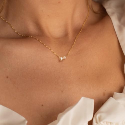 Pearl Necklaces for Women 14K Real Gold/Silver Plated Pearl Pendant Necklace Dainty Trendy Small Bead Choker Summer Fashion Wedding Jewelry Gift2