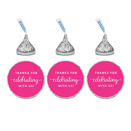 Andaz Press Chocolate Drop Labels Trio, Fits Kisses Party Favors, Thanks for Celebrating with Us, Fuchsia, 216-Pack