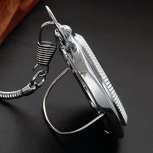 Uncovered Men's Mechanical Pocket Watch with Chain, Uncovered Roman Design Dial Chain Mechanical Pocket Watches for Men