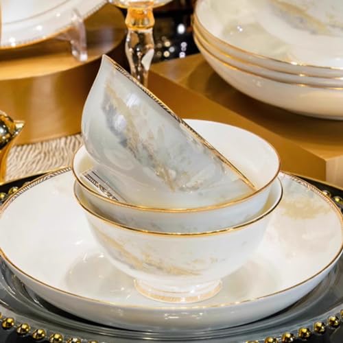 Zestaw zastawy stołowej, 30 sztuk luksusowej porcelanowej zastawy stołowej dla 6 osób, nadaje się do kuchenki mikrofalowej i piekarnika, zawiera naczynia, miski do ryżu, łyżki i pałeczki